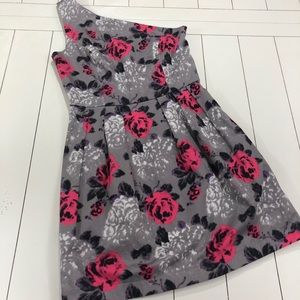 🌺 Topshop gray one shoulder dress w/ pink flowers
